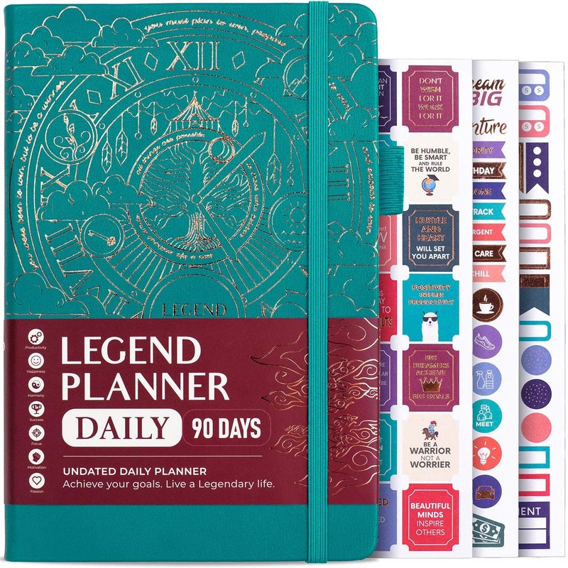 Legend Planner Daily for 3 Months â€“ Undated Monthly Weekly & Daily Planner to Hit Goals. Organizer & Productivity Journal, A5 (Viridian Green) - Image 1